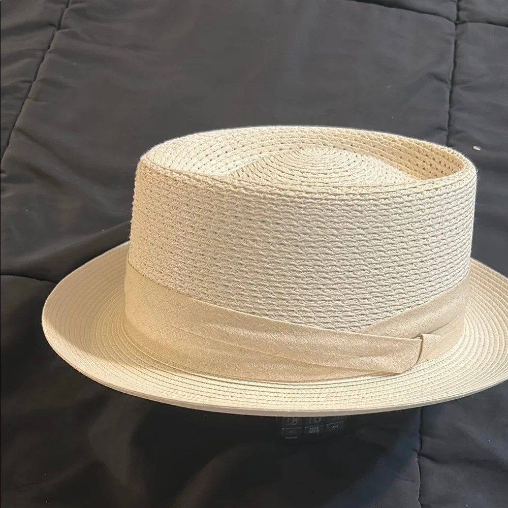 Cream Panama Hat with Flat Brim and Rounded Crown - Picture 6 of 6